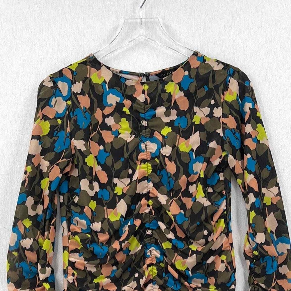 TED BAKER Ttinna Ruched Dress Women Medium Floral Mesh Long Sleeve Bodycon - Picture 6 of 16
